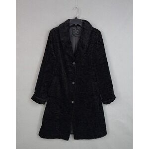 1 Madison Coat Womens Large Black Textured Boucle Velour Overcoat Fancy